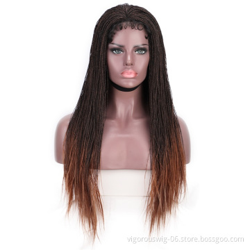 Vigorous Long African High Temperature Synthetic Ombre Twist Braided Lace Front Wig Braid Hair for Black Women